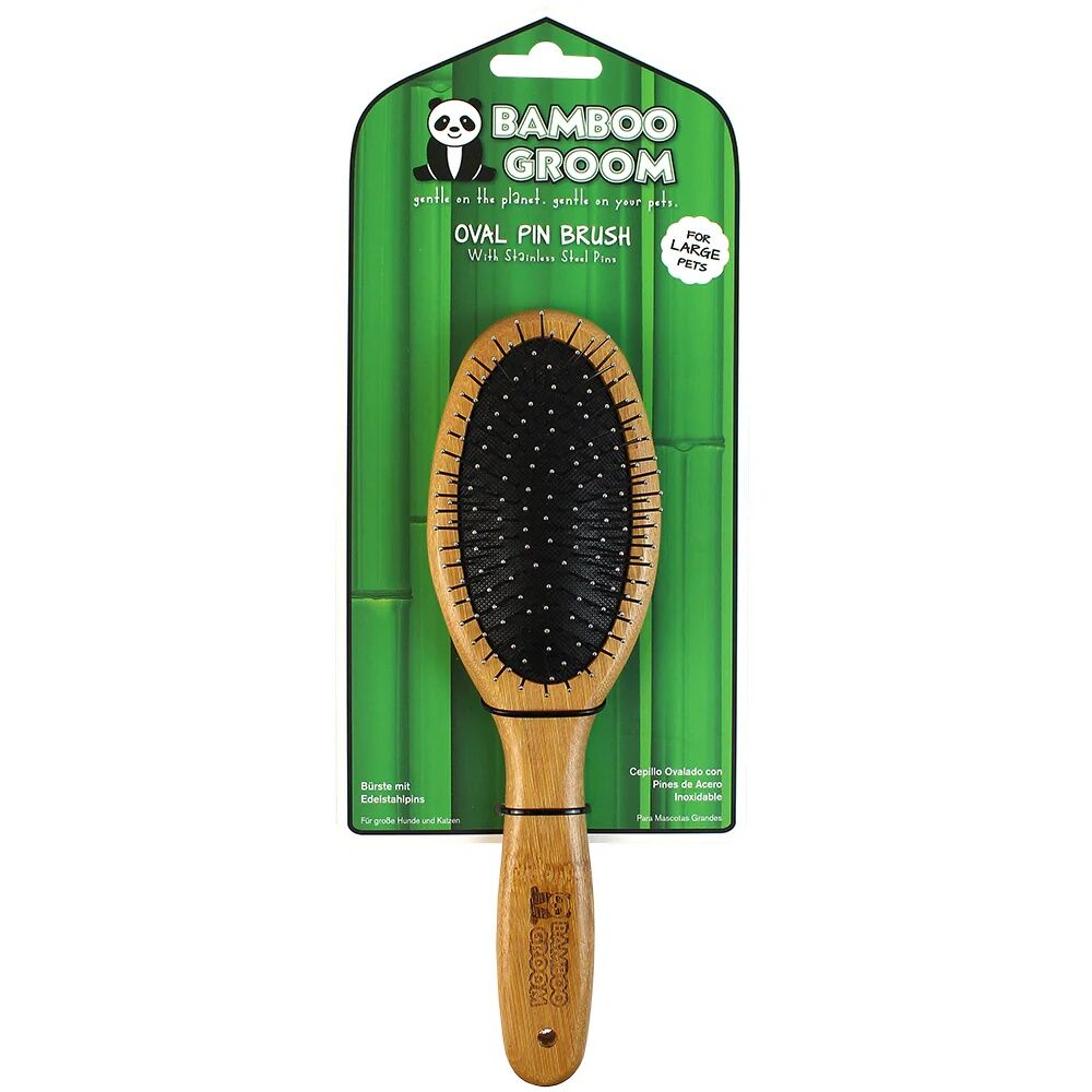 Bamboo Groom Large Oval Pin Brush With Stainless Steel Pins