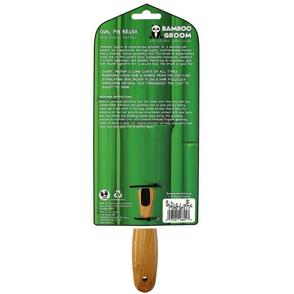 Bamboo Groom Large Oval Pin Brush With Stainless Steel Pins