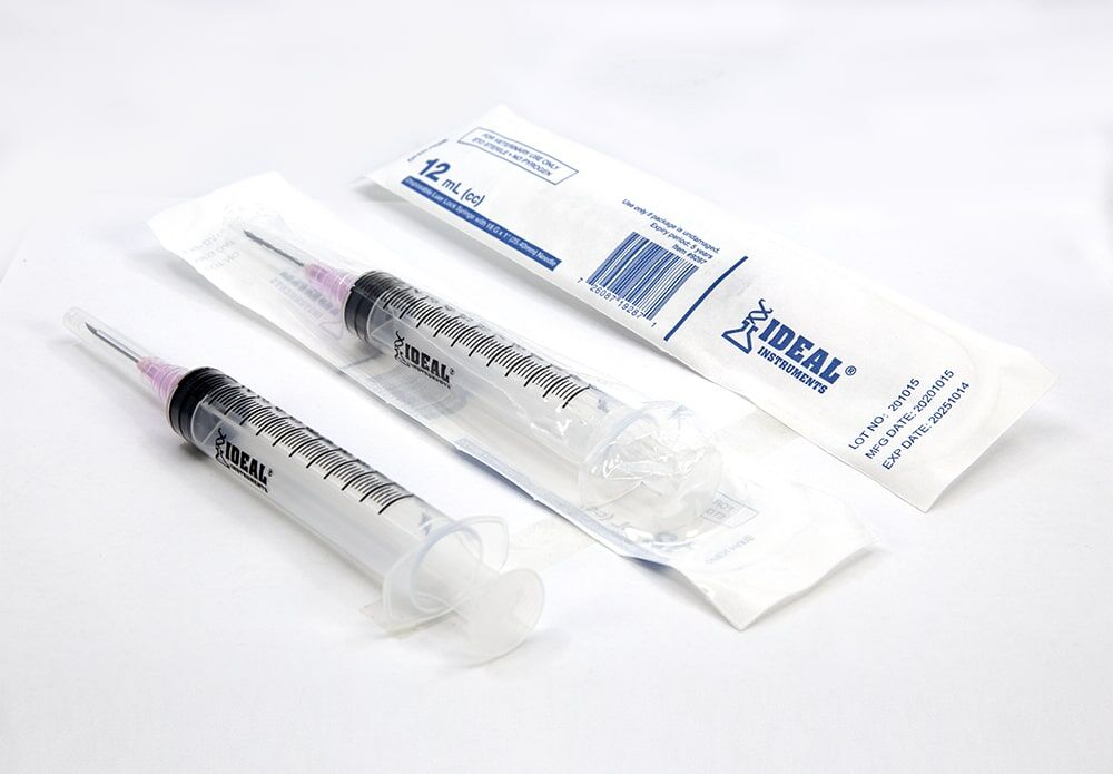 Neogen Ideal Disposable Syringes 12cc With 18G X 1-In Needles, Luer Lock, 3-Pk