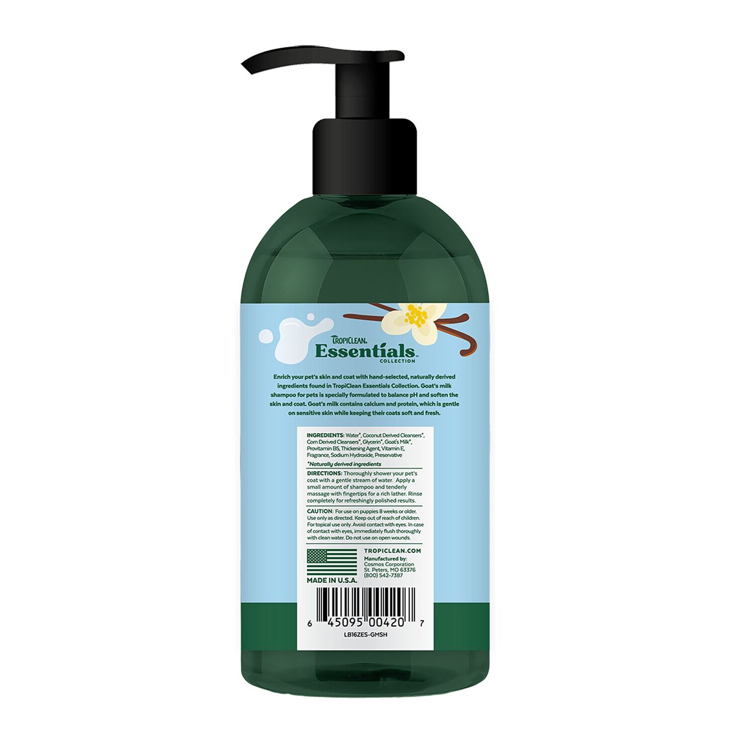 Tropiclean Essentials Goat’s Milk Hypoallergenic Shampoo for Dogs, Puppies and Cats, 16-Oz