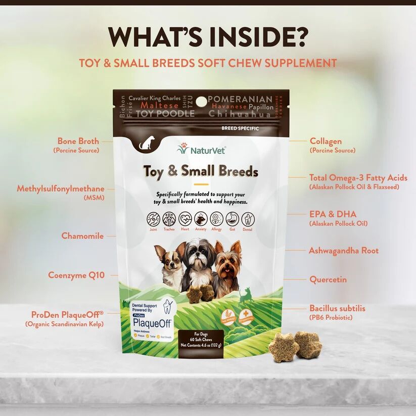 NaturVet Breed Specific Toy & Small Breed Dogs Soft Chews, 60-Ct