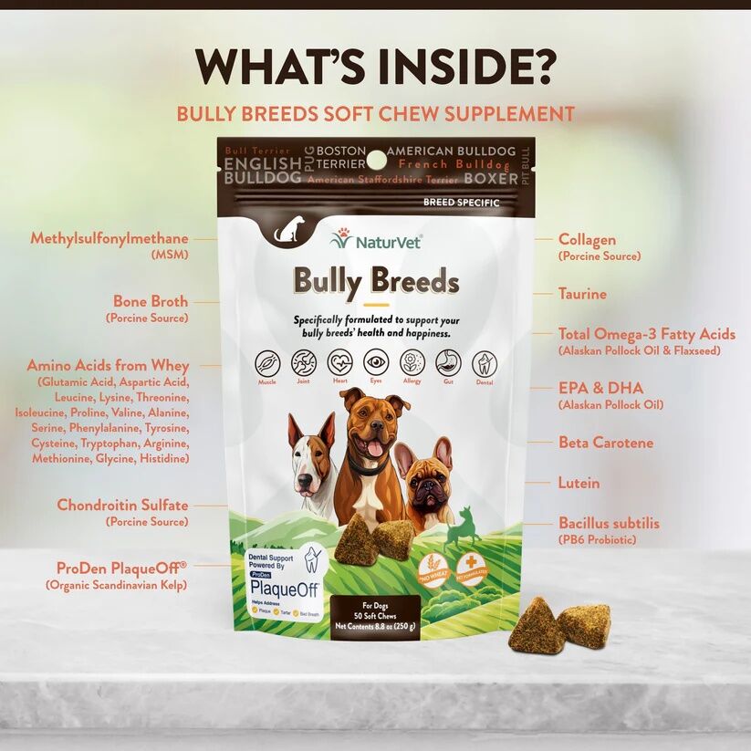 NaturVet Breed Specific Bully Breed Dogs Soft Chews, 50-Ct