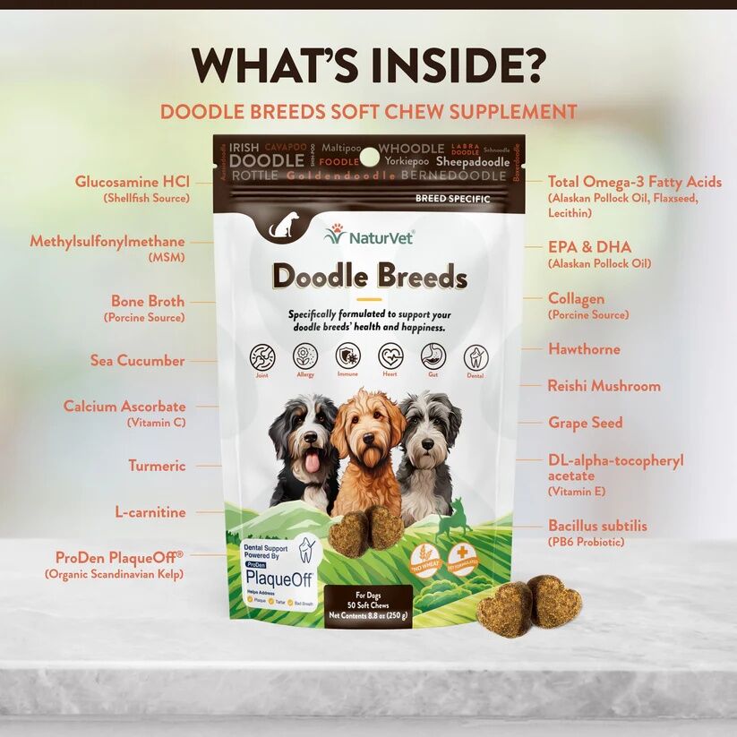 NaturVet Breed Specific Doodle Breed Dogs Soft Chews, 50-Ct