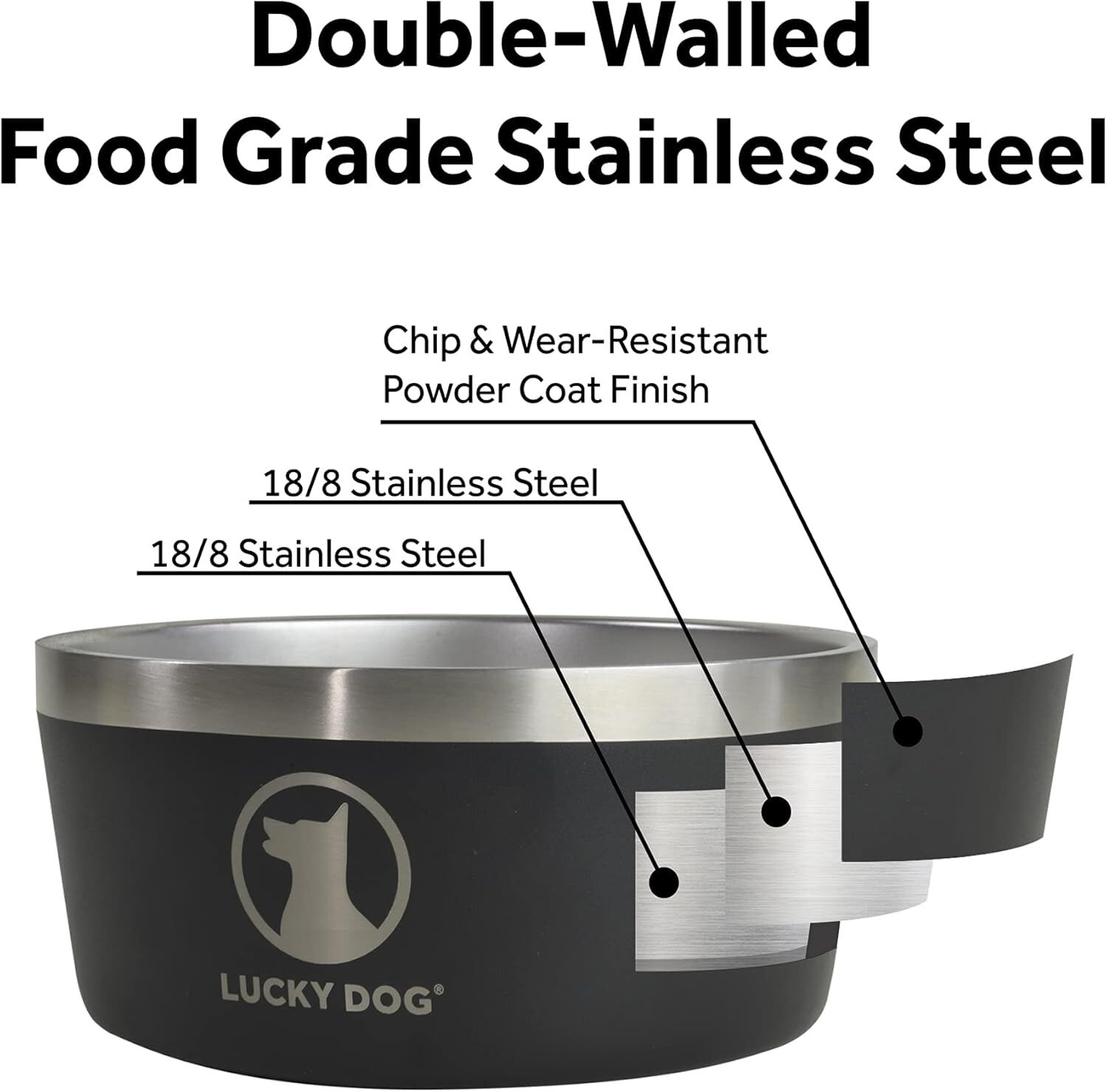 Lucky Dog Indulge 5 Black Double Wall Stainless Steel Dog Bowl, 40-Oz