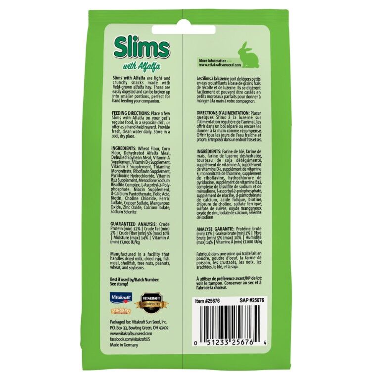 Vitakraft Slims With Alfalfa Small Animal Treat, 1.75-Oz