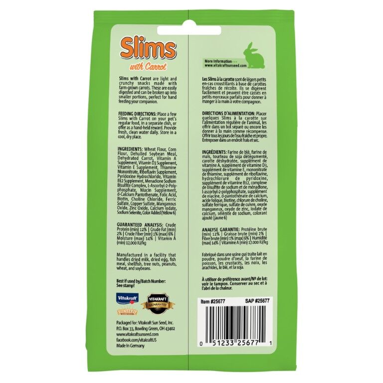 Vitakraft Slims With Carrot Small Animal Treat, 1.75-Oz