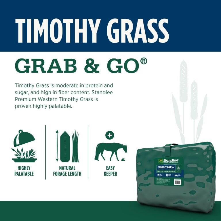 Standlee Premium Western Forage Timothy Grass Grab & Go Compressed Hay Bale, 50-Lb