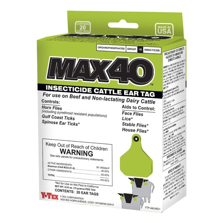 Y-Tex Max40 Combo Insecticide Cattle Ear Tag, 20-Ct