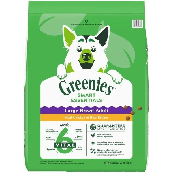 Greenies Smart Essentials Adult Large Breed Protein Real Chicken & Rice Dog Food, 30-Lb