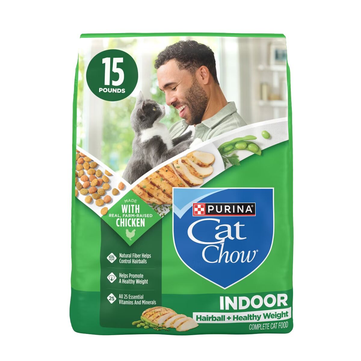 Purina Cat Chow Indoor Healthy Weight & Hairball Dry Cat Food witch Chicken, 15 lb.