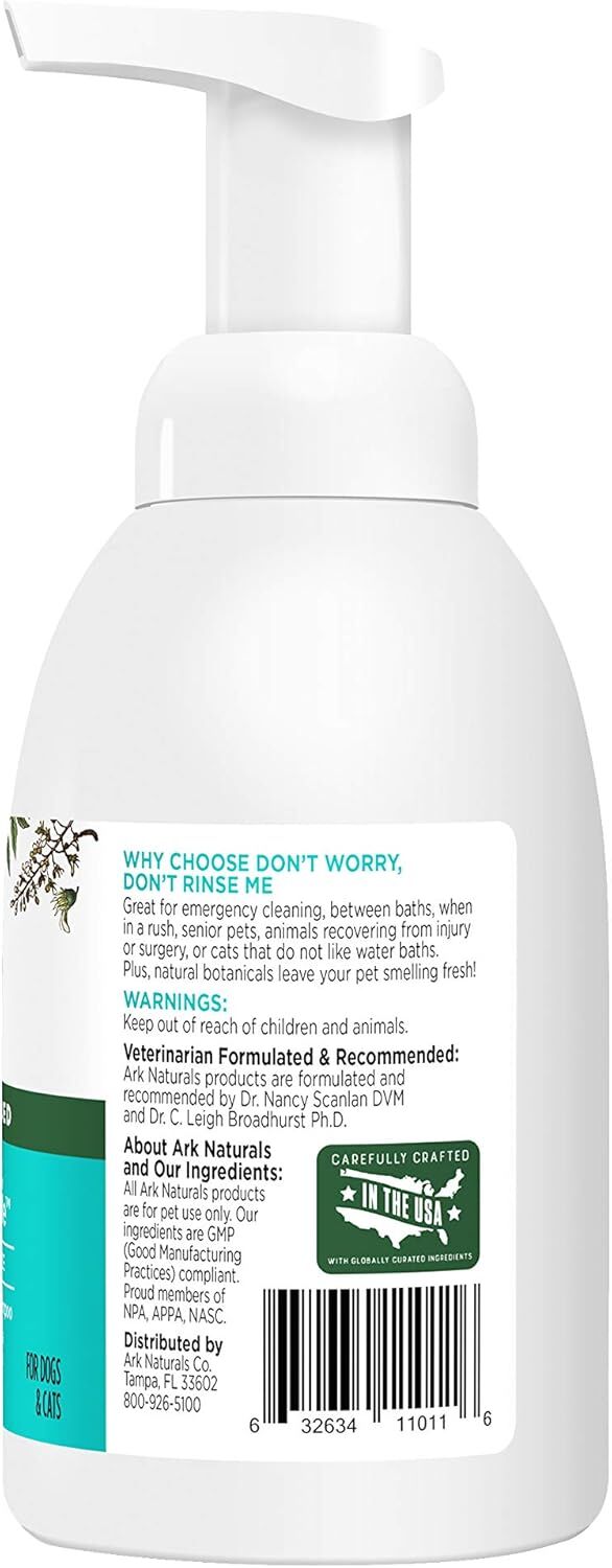 Ark Naturals Don't Worry Don't Rinse Me, Waterless No Rinse Shampoo for Dogs and Cats, 18-Oz