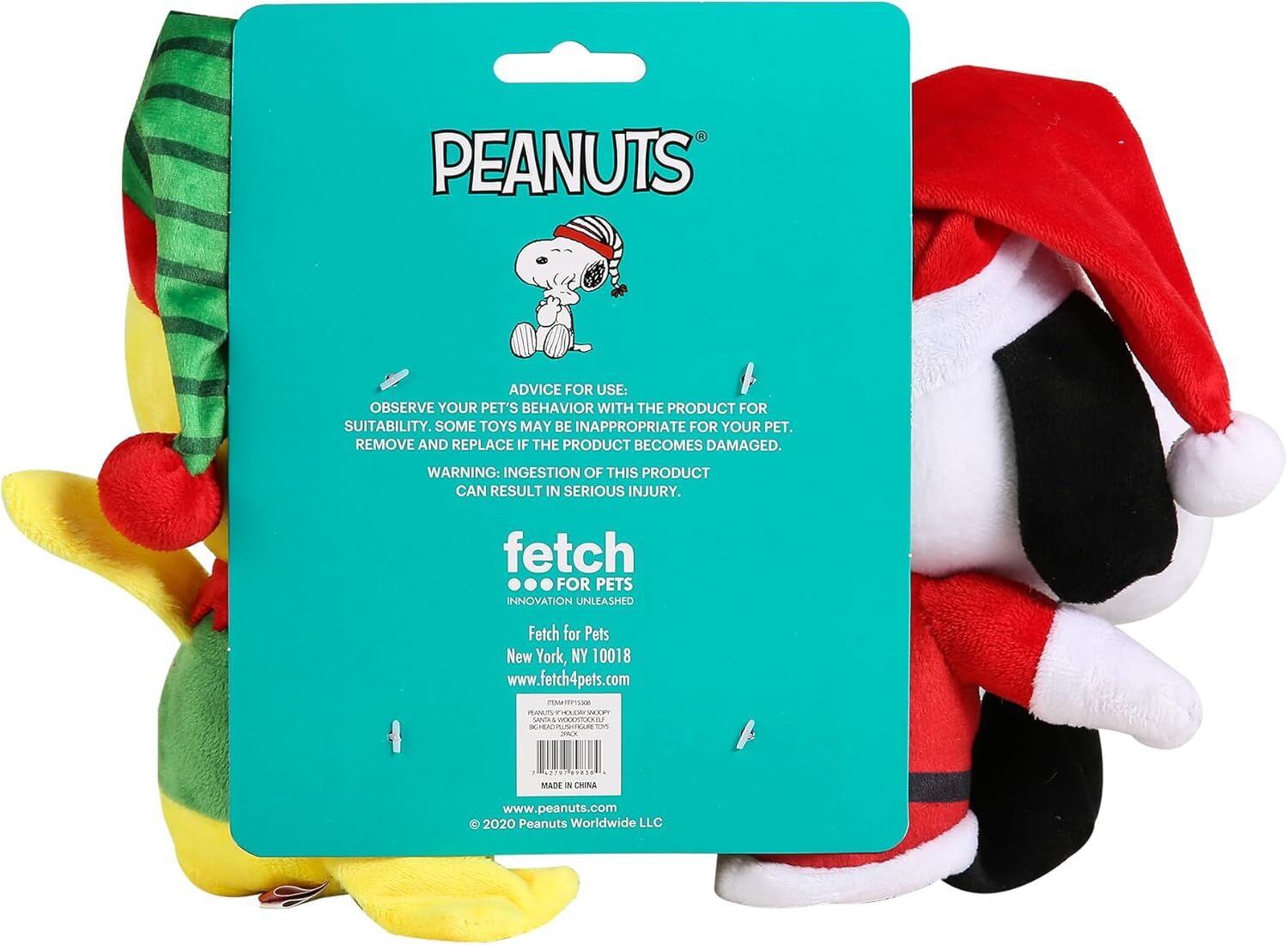 Peanuts For Pets Holiday Snoopy & Woodstock Plush Dog Toys, 12-In
