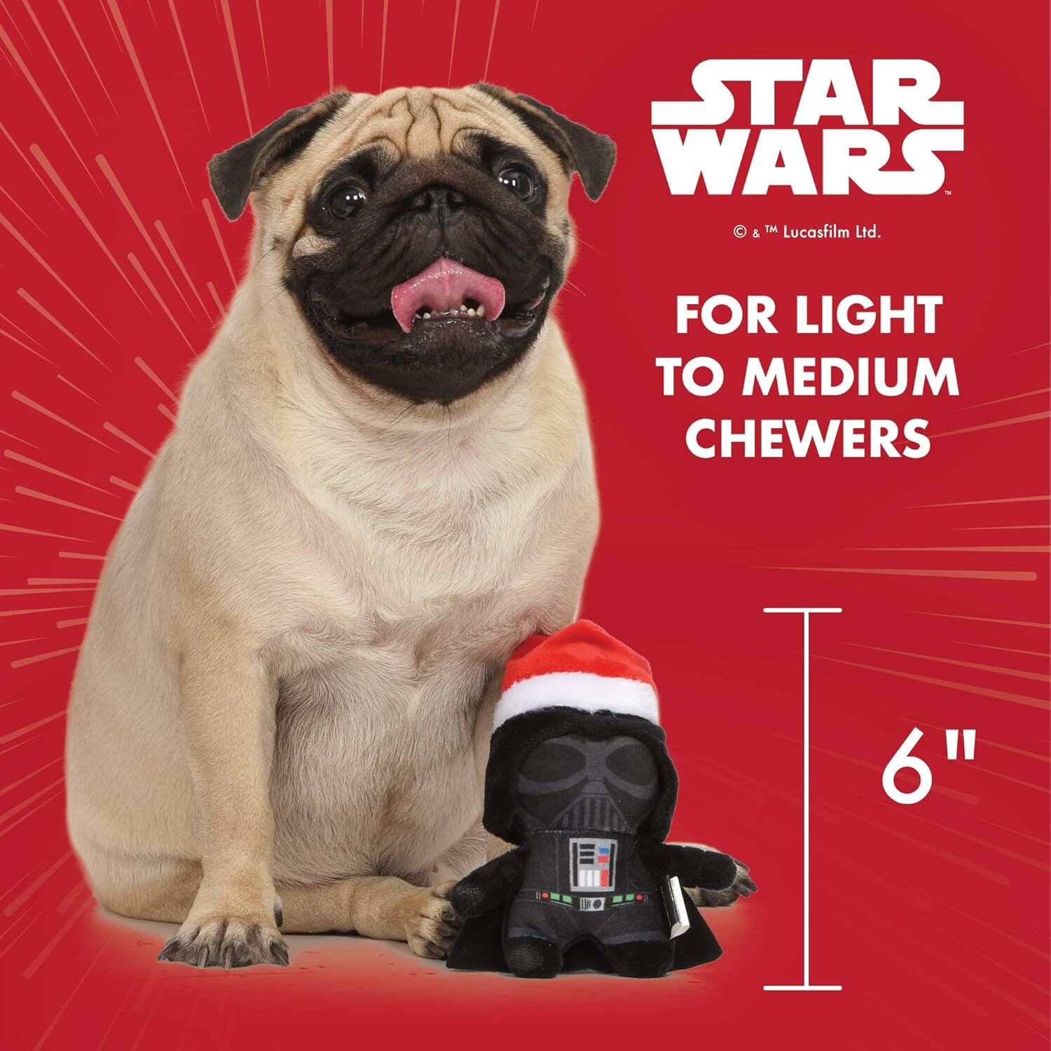 Disney Star Wars For Pets Holiday Darth Vader Plush Dog Toy, 6-In