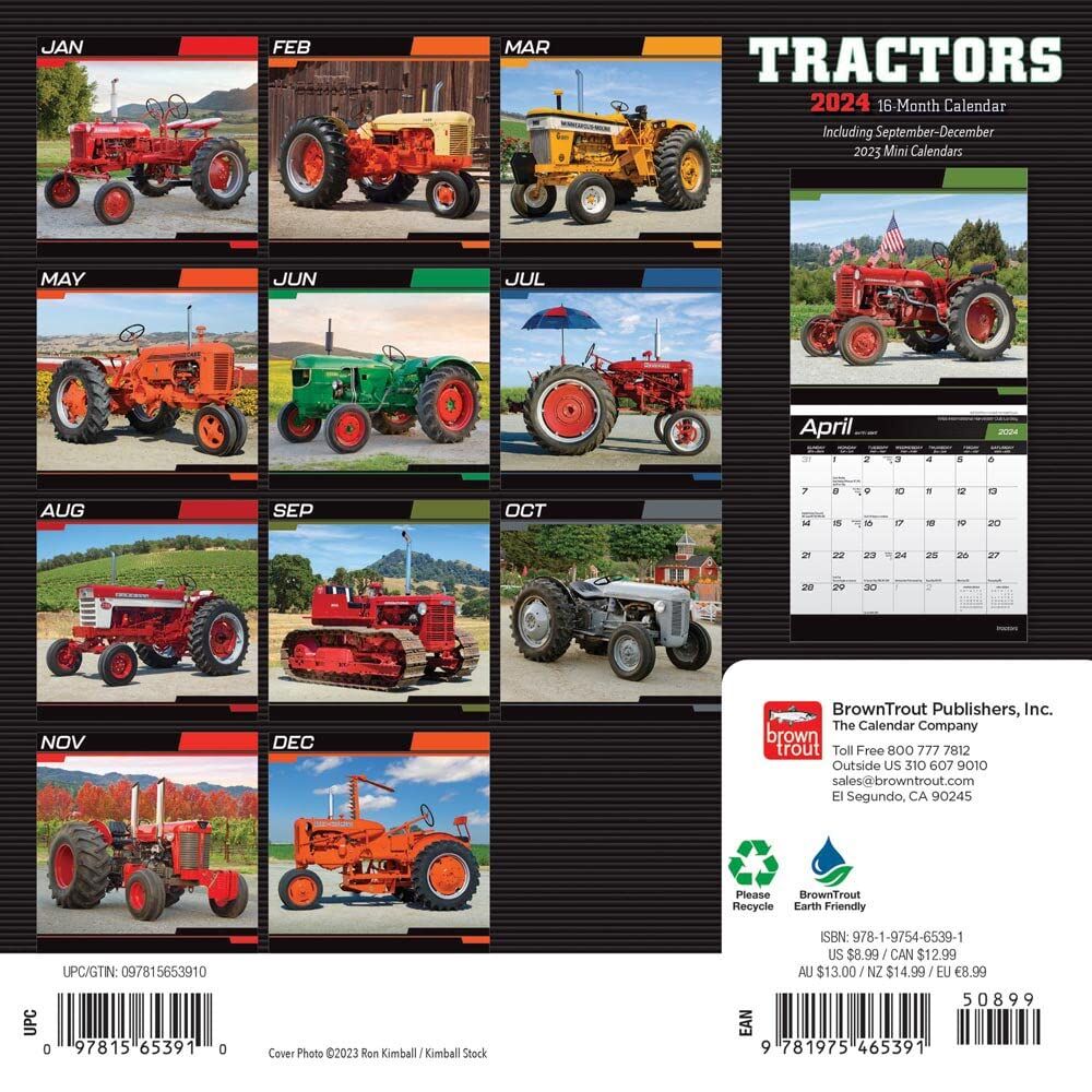 Brown Trout Publisher 2024 Tractors Monthly Mini Wall Calendar, 7-In x 14-In