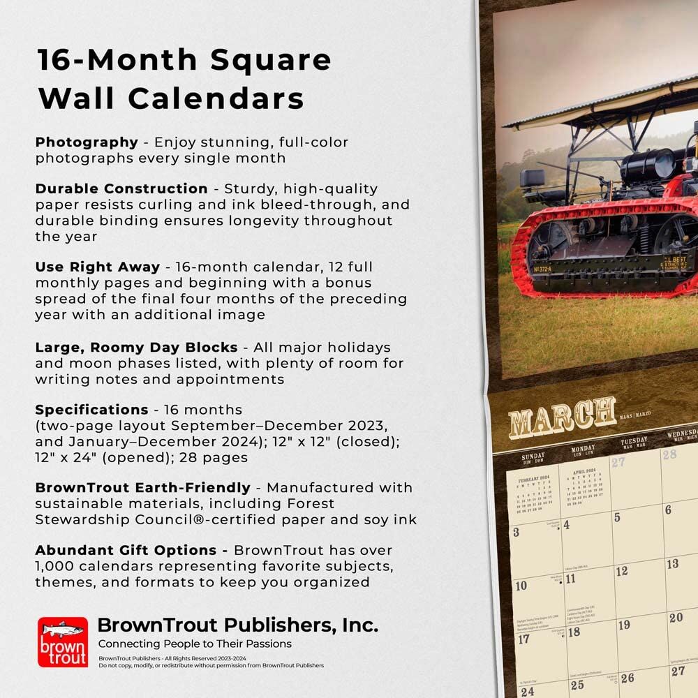 Brown Trout Publisher 2024 Vintage Tractors Monthly Square Wall Calendar