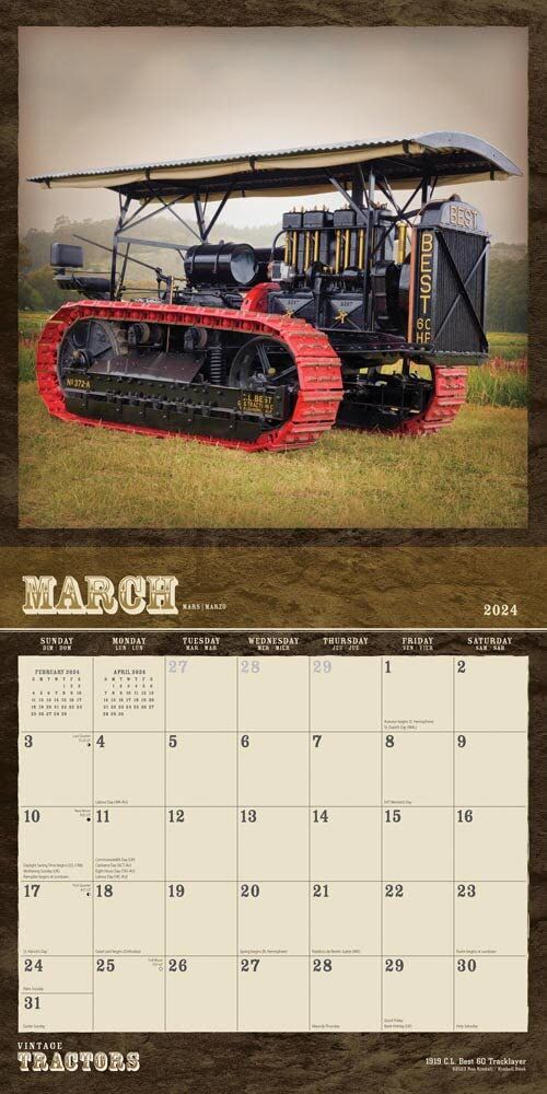 Brown Trout Publisher 2024 Vintage Tractors Monthly Square Wall Calendar