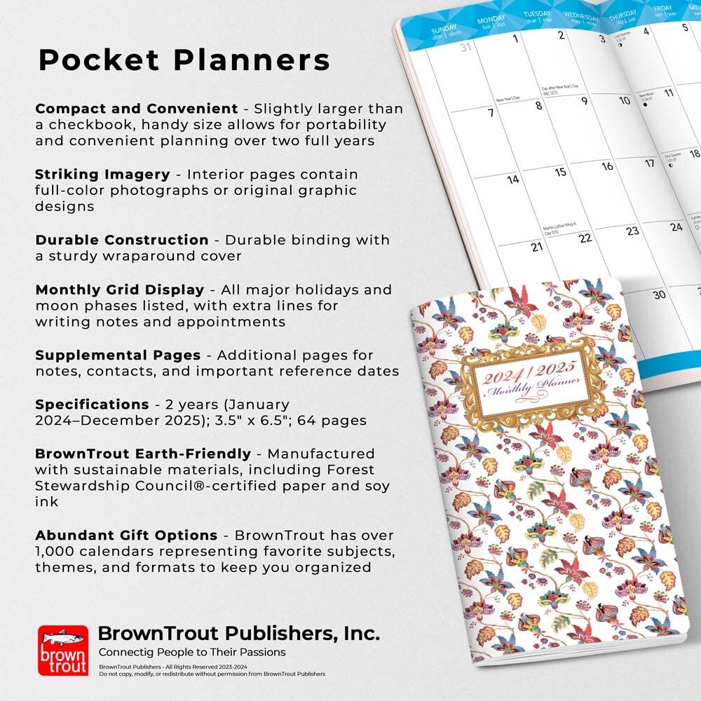 Brown Trout Publisher 2024-2025 Tuscan Delight Monthly Pocket Planner Calendar, 3.5-In x 6.5-In