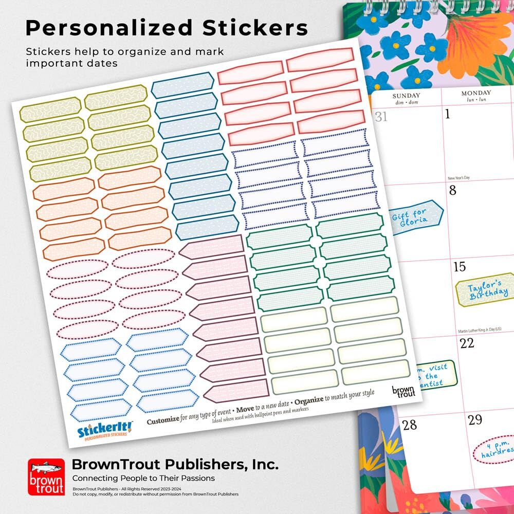 Brown Trout Publisher 2024 Bonnie Marcus Monthly Square Wire-O Calendar, 12-In x 12-In