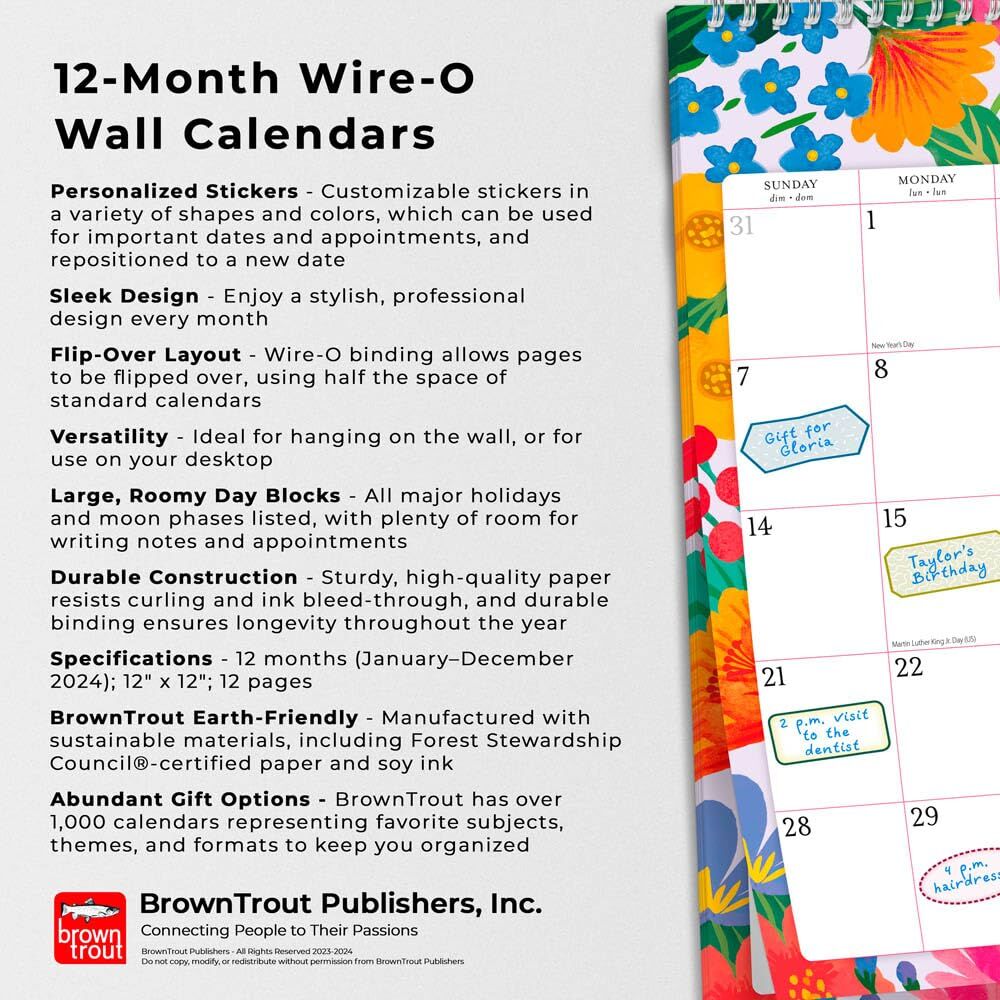 Brown Trout Publisher 2024 Bonnie Marcus Monthly Square Wire-O Calendar, 12-In x 12-In