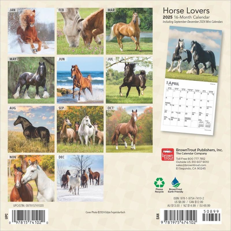 Brown Trout Publisher 2025 Horse Lovers Monthly Mini Wall Calendar, 7-In x 14-In