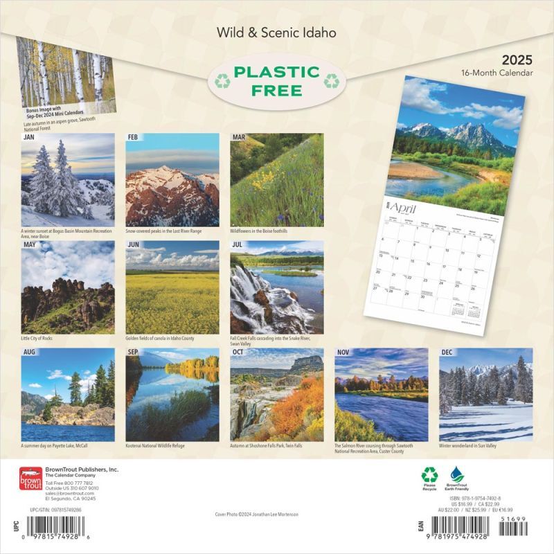 Brown Trout Publisher 2025 Idaho Wild & Scenic Monthly Square Wall Calendar, 12-In x 24-In