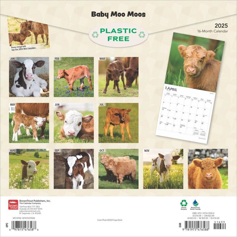 Brown Trout Publisher 2025 Baby Moo Moos Monthly Square Wall Calendar, 12-In x 24-In