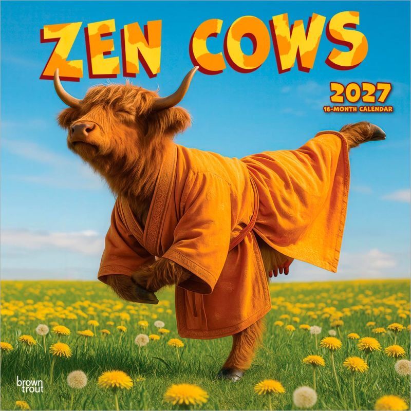 Brown Trout Publishers Zen Cows 2027 Monthly Square Wall Calendar, 12 in. x 24 in.