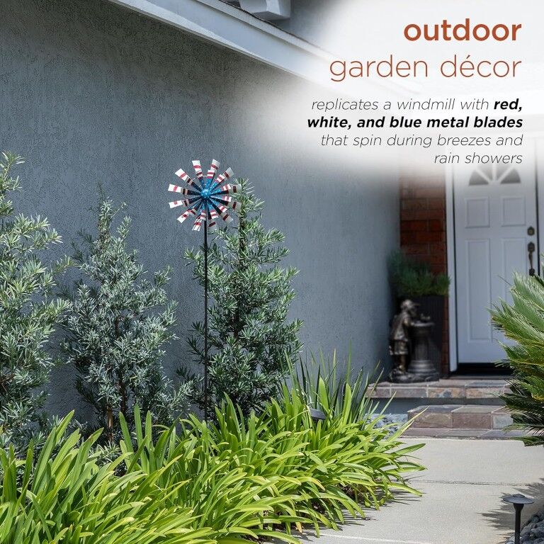 Alpine Metal Patriotic Dual Kinetic Wind Spinner Garden Stake, 75-In