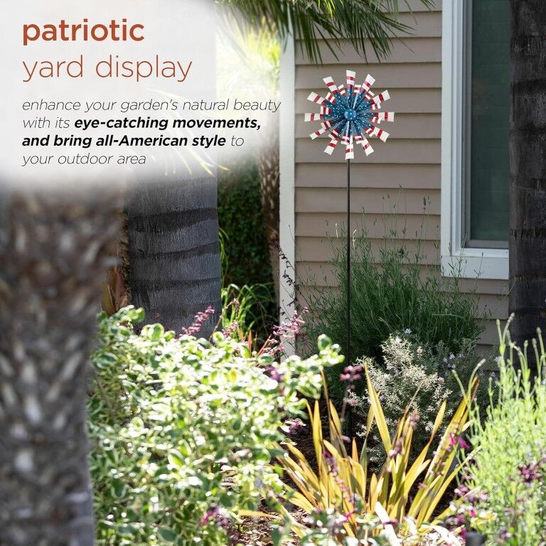 Alpine Metal Patriotic Dual Kinetic Wind Spinner Garden Stake, 75-In