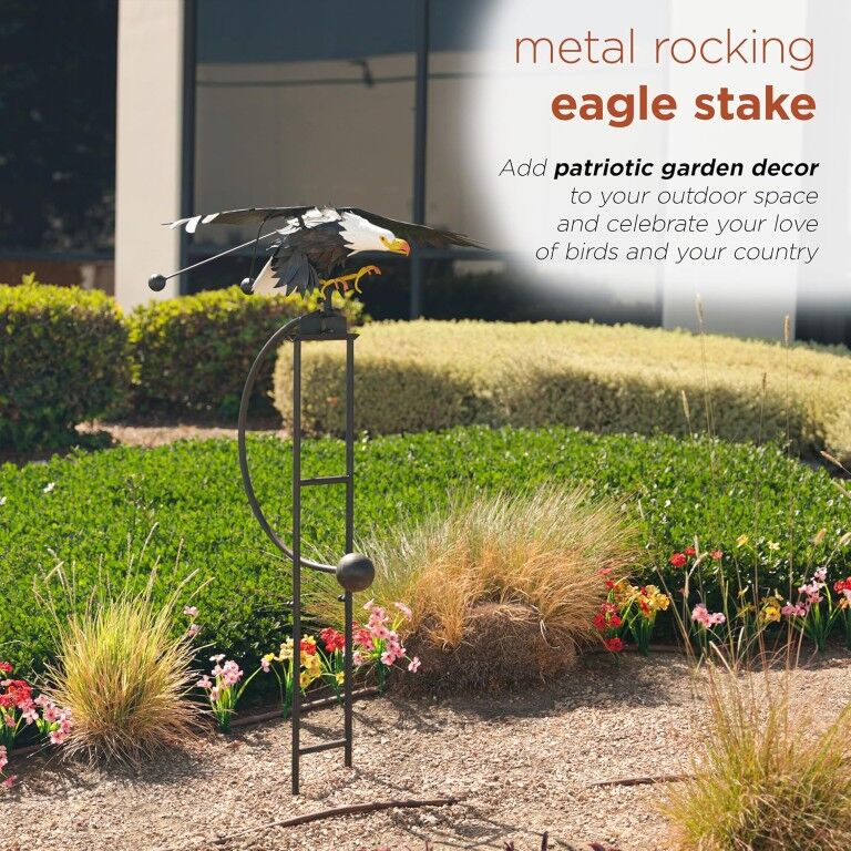 Alpine  Metal Rocking Eagle Patriotic Decor Garden Stake, 56-In