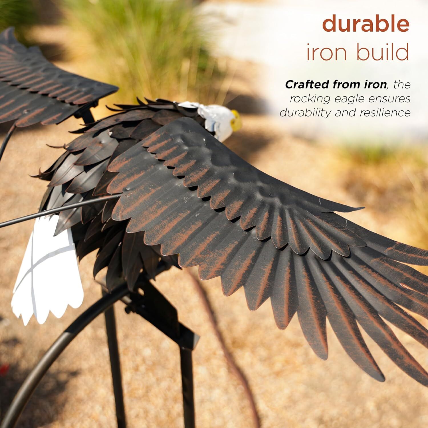 Alpine  Metal Rocking Eagle Patriotic Decor Garden Stake, 56-In