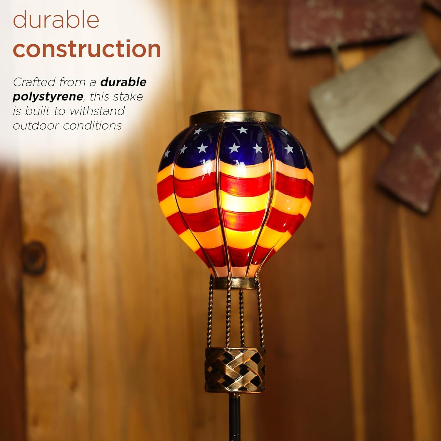 Alpine Patriotic Spinning American Flag Solar Hot Air Balloon Garden Stake, 45-In