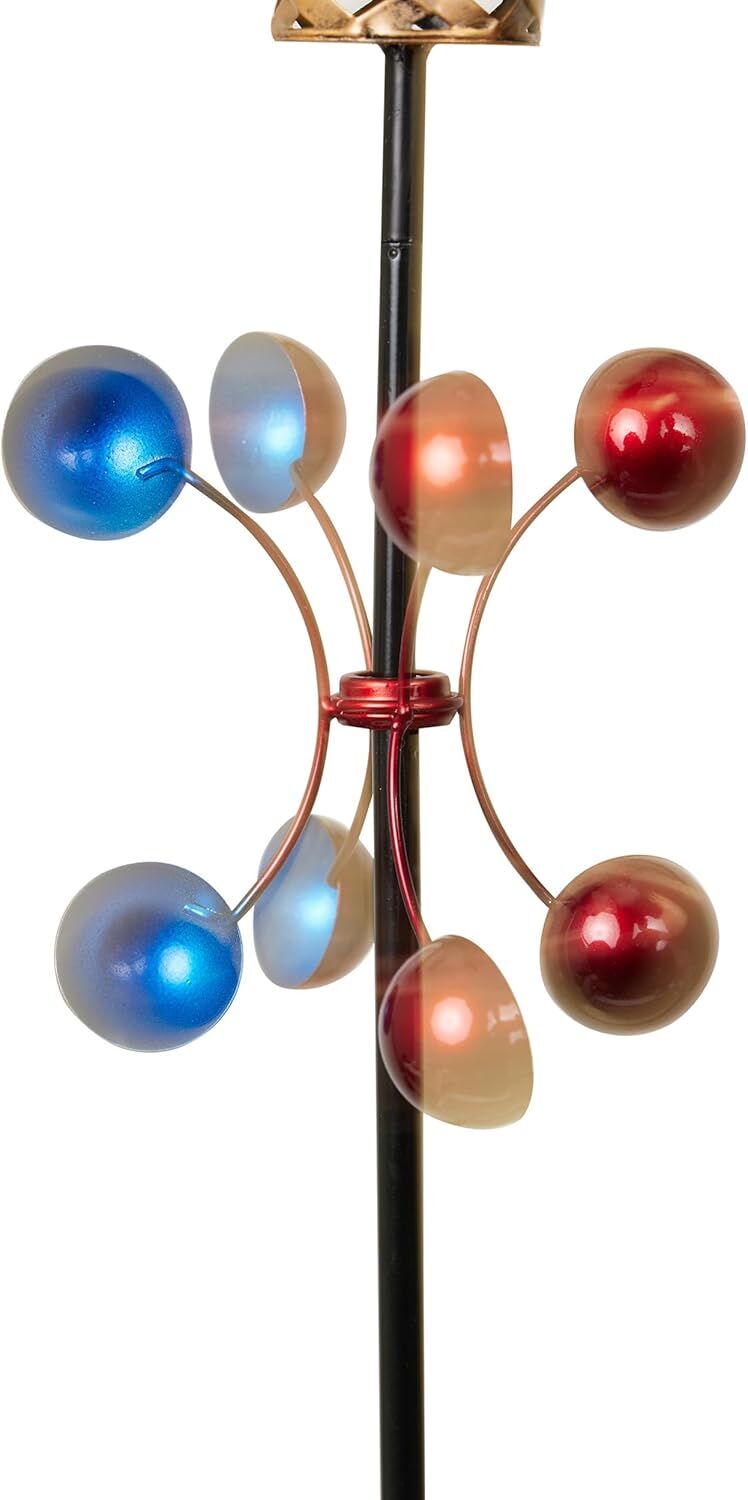 Alpine Patriotic Spinning American Flag Solar Hot Air Balloon Garden Stake, 45-In