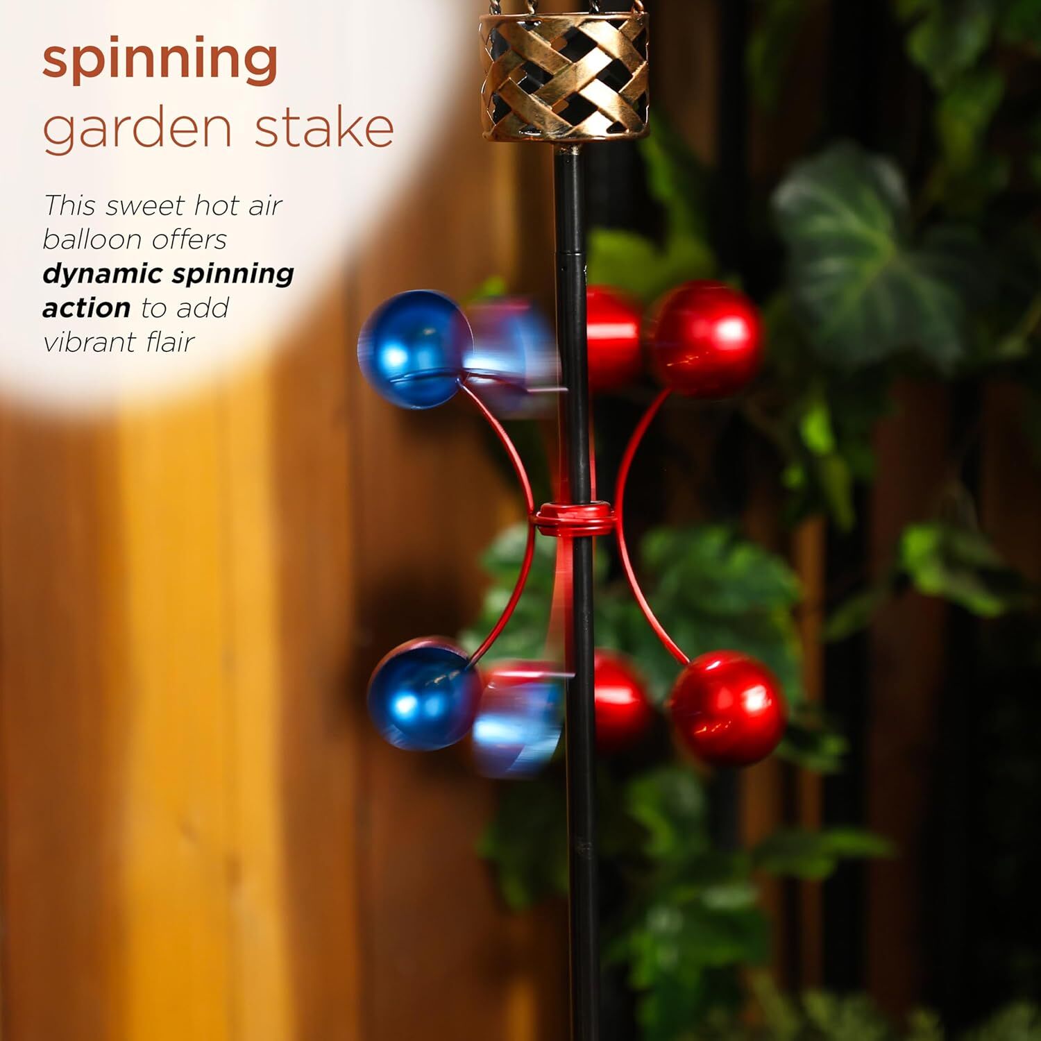 Alpine Patriotic Spinning American Flag Solar Hot Air Balloon Garden Stake, 45-In