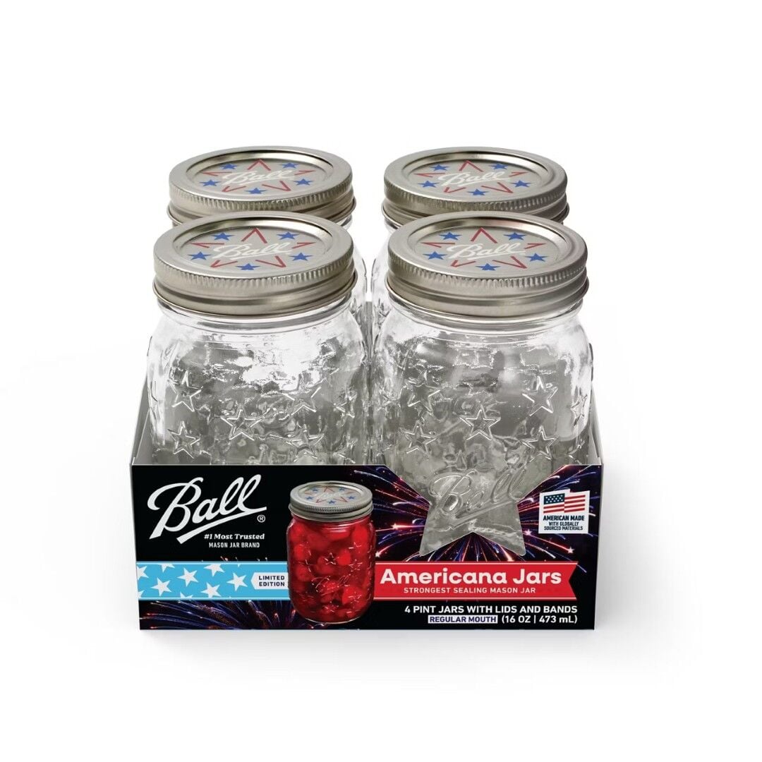 Ball Limited-Edition Americana Regular Mouth Pint Mason Jars, 16 oz., 4 Pack