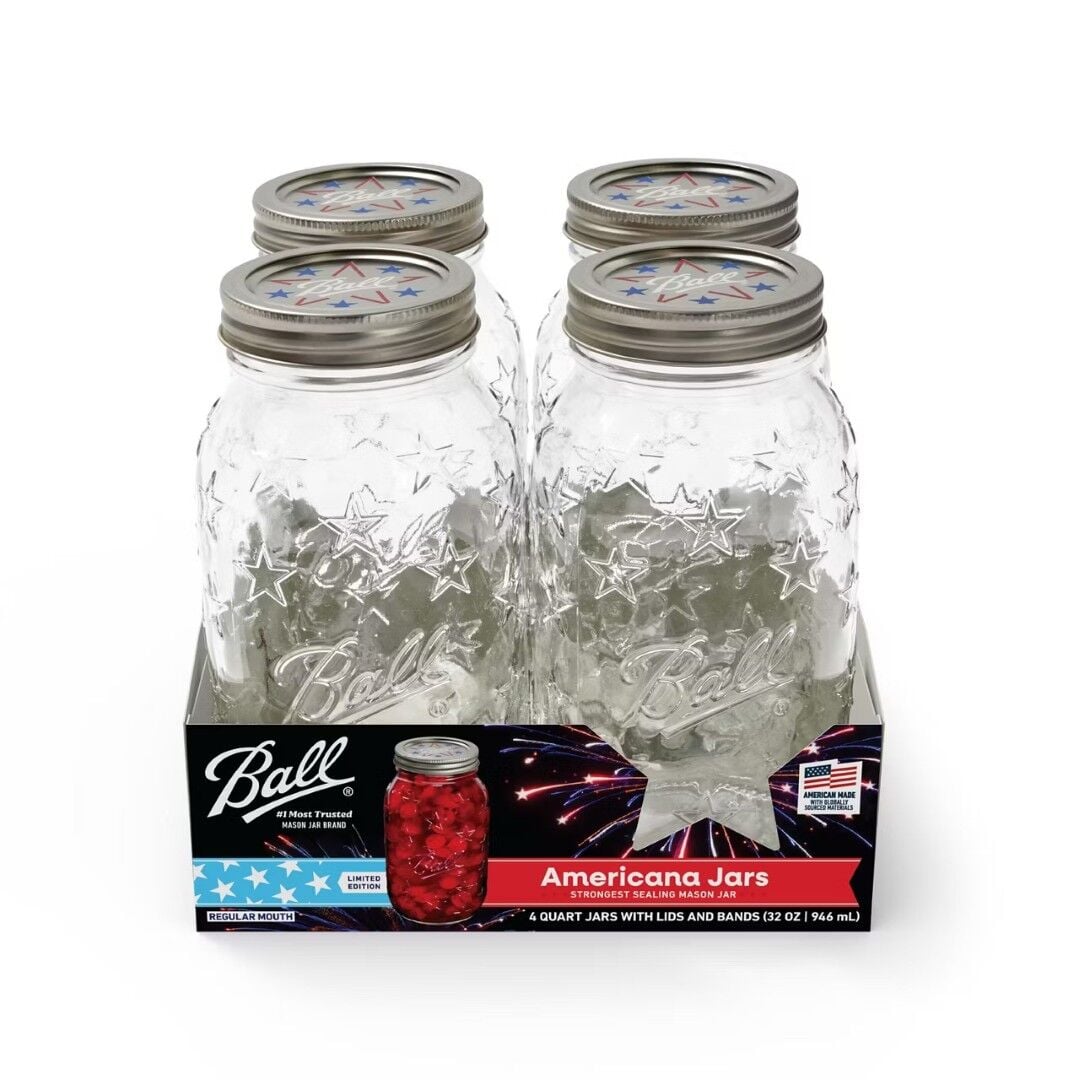 Ball Limited-Edition Americana Regular Mouth Quart Mason Jars, 32 oz., 4 Pack