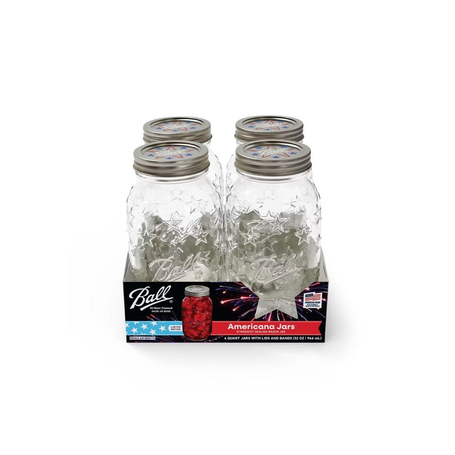 Ball Limited-Edition Americana Regular Mouth Quart Mason Jars, 32 oz., 4 Pack - Canning Jars & Lids | BALL