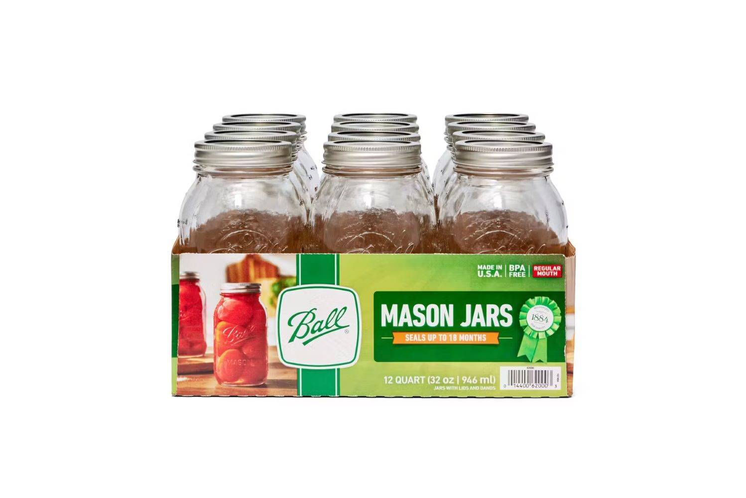 Ball Mason Jars & Lids, Regular Mouth, 32-Oz, 12-Pk