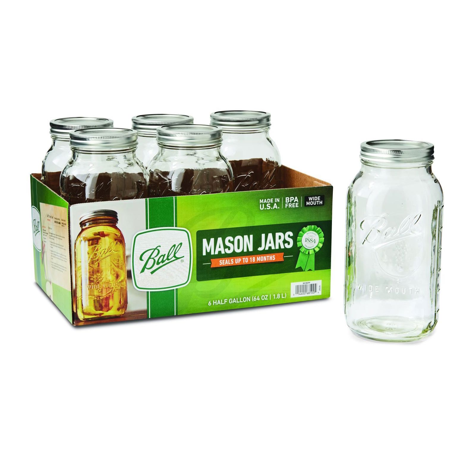 Ball Mason Jars & Lids, Wide Mouth, 64-Oz, 6-Pk - Canning Jars & Lids | BALL
