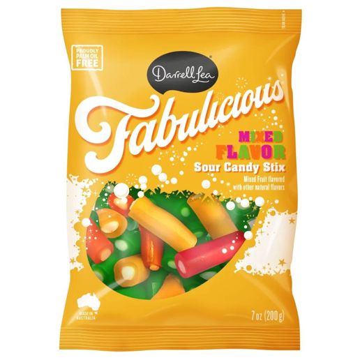 Darrell Lea Fabulicious Mixed Flavor Sour Candy Stix, 7-Oz