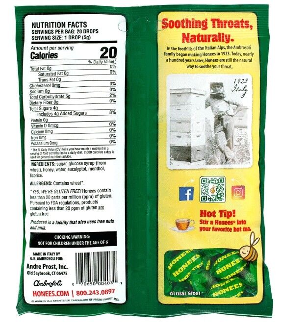 Honees Honey Lemon Menthol & Euclyptus Drops, 3.5-Oz