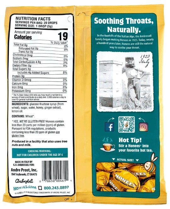 Honees Honey and Ginger Drops, 3.5-Oz