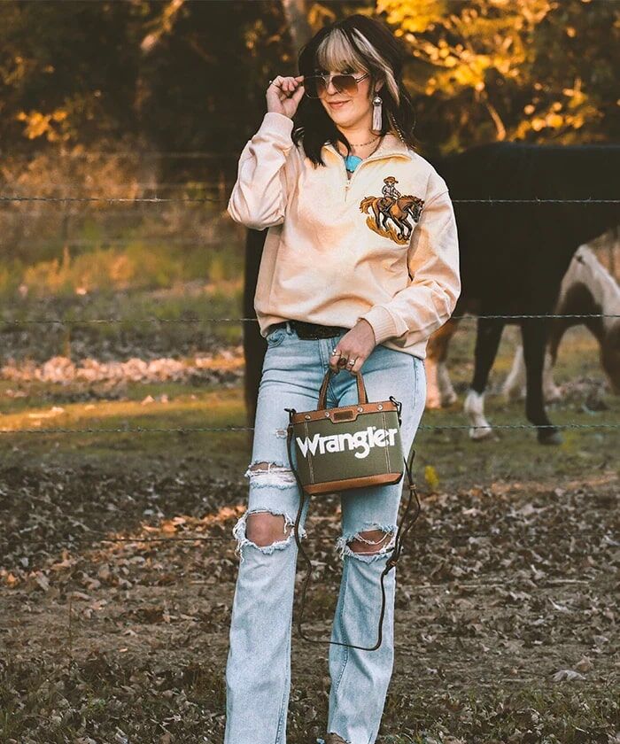 Montana West Wrangler Leather Trim Canvas Crossbody Bag