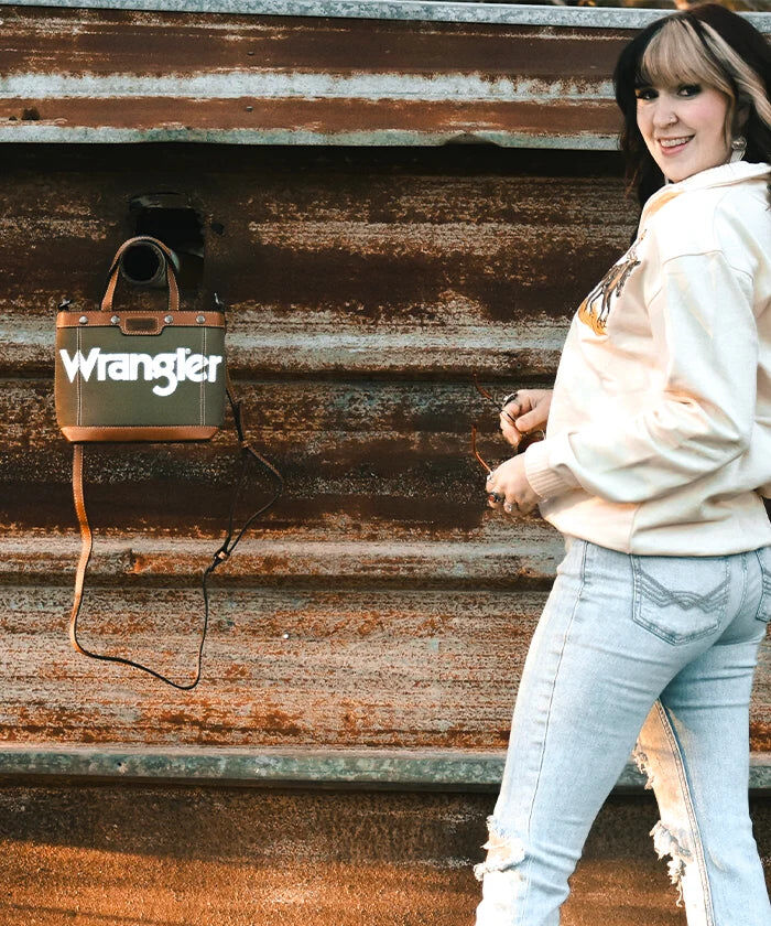 Montana West Wrangler Leather Trim Canvas Crossbody Bag