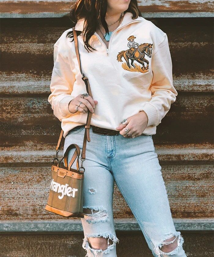 Montana West Wrangler Leather Trim Canvas Crossbody Bag