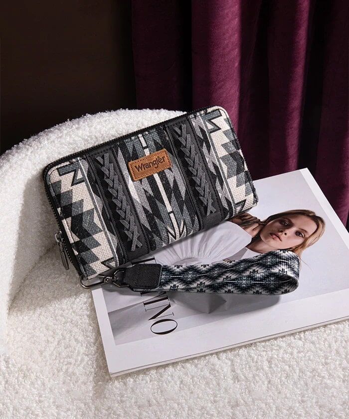 Montana West Wrangler Aztec Print Whipstitch Canvas Wallet