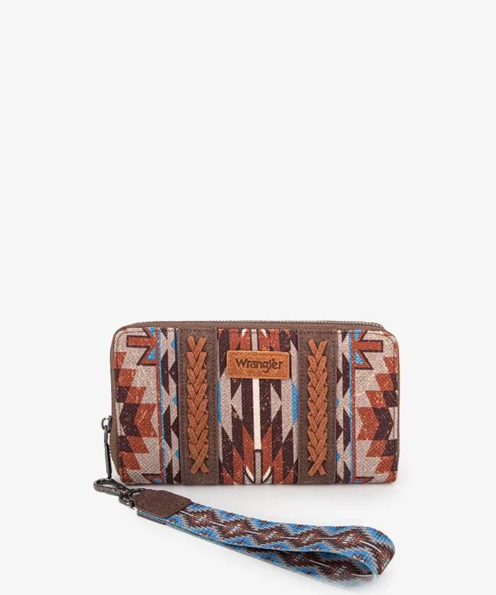 Montana West Wrangler Aztec Print Whipstitch Canvas Wallet