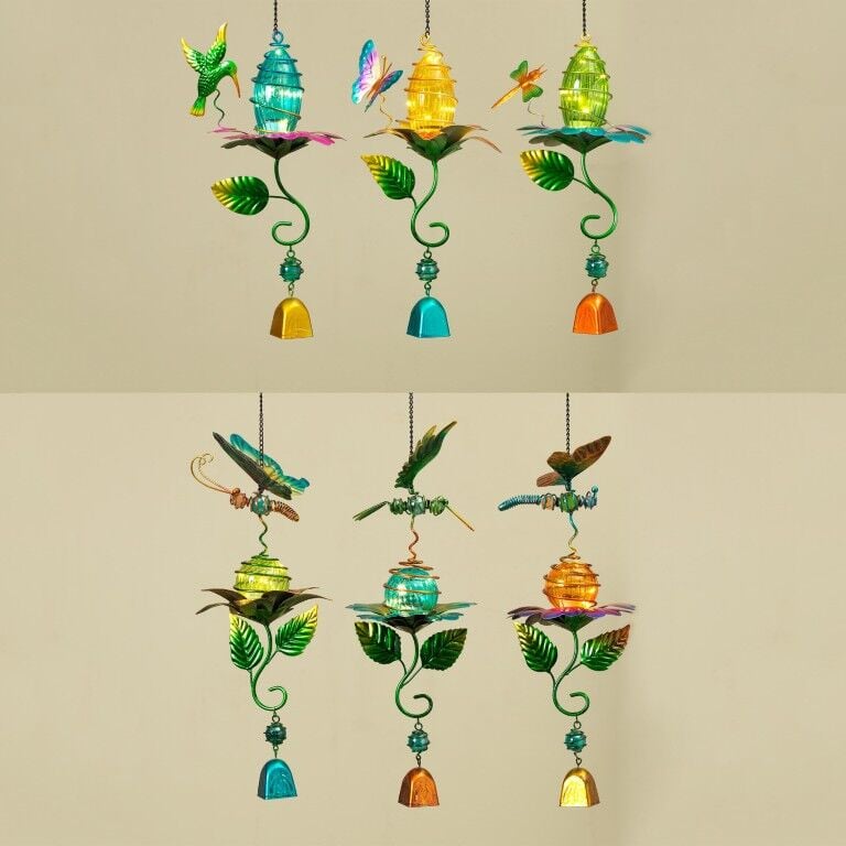 Gerson Solar Lighted Metal & Glass Garden Friend Windchime, 20-In