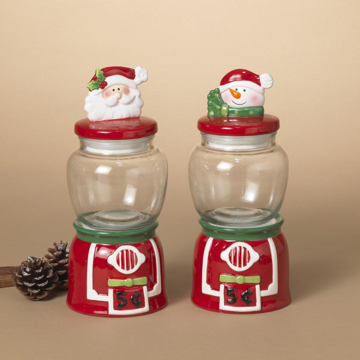 Gerson Dolomite & Glass Santa/Snowman Candy Machine Container, 10.24 in., Single, Assorted
