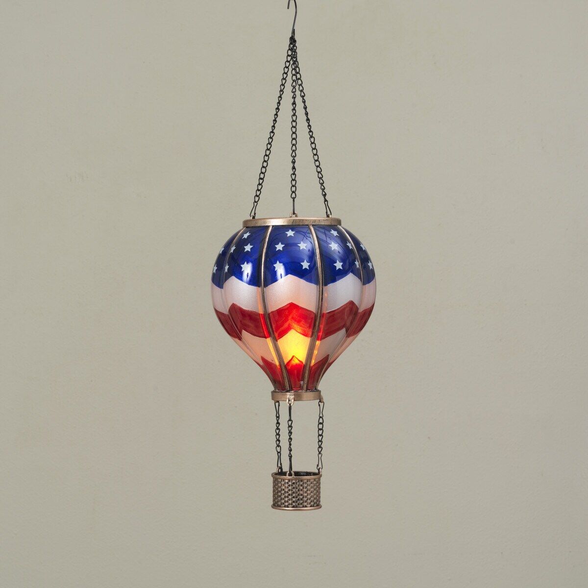 Gerson Solar Lighted Fire Glow Americana Hot Air Balloon Lantern, 24.4-In